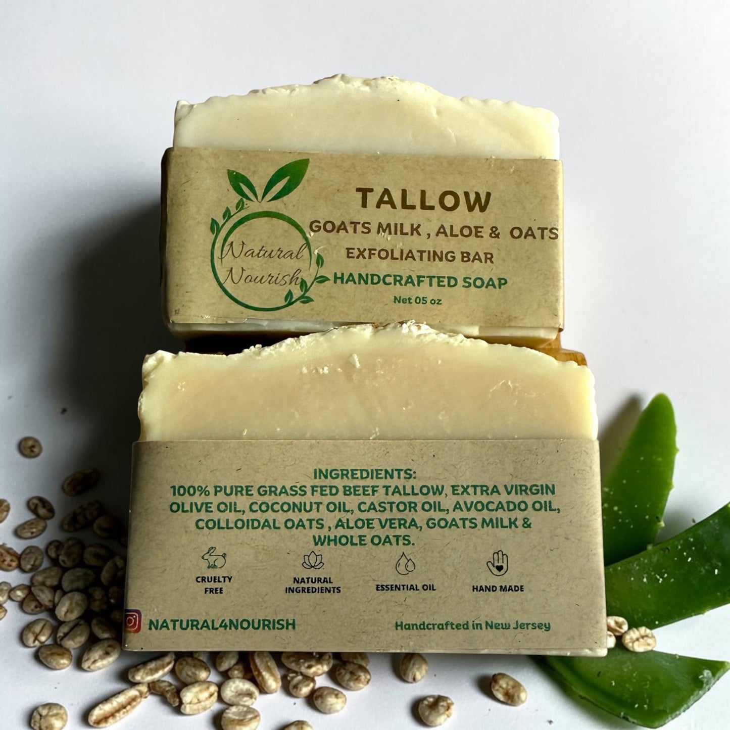 TALLOW with Goats Milk , Aloe &  Oats - Handmade Bar Soap